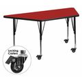 Flash Furniture Trapezoid Activity Table, 29 W X 57 L X 25.37 H, Chrome, Laminate, Particleboard, Steel, Red XU-A3060-TRAP-RED-T-P-CAS-GG