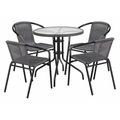 Flash Furniture Round Table Set, 28.75 W X 28.75 L X 28 H, Aluminum, Glass, Metal, Plastic, Rattan, Clear TLH-087RD-037GY4-GG