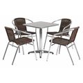 Flash Furniture Square Table Set, 23.5 W, 23.5 L, 27.5 H, Aluminum, Plastic, Rattan, Stainless Steel Top, Grey TLH-ALUM-24SQ-020CHR4-GG