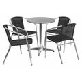 Flash Furniture Round Table Set, 23.5 W, 23.5 L, 27.5 H, Aluminum, Plastic, Rattan, Stainless Steel Top, Grey TLH-ALUM-24RD-020BKCHR4-GG