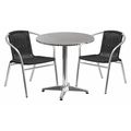 Flash Furniture Round Table Set, 27.5 W, 27.5 L, 27.5 H, Aluminum, Plastic, Rattan, Stainless Steel Top, Grey TLH-ALUM-28RD-020BKCHR2-GG