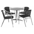 Flash Furniture Round Table Set, 31.5 W, 31.5 L, 27.5 H, Aluminum, Plastic, Rattan, Stainless Steel Top, Grey TLH-ALUM-32RD-020BKCHR4-GG