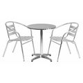 Flash Furniture Round Table Set, 23.5 W, 23.5 L, 27.5 H, Aluminum, Plastic, Stainless Steel Top, Grey TLH-ALUM-24RD-017BCHR2-GG