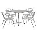 Flash Furniture Square Table Set, 31.5 W, 31.5 L, 27.5 H, Aluminum, Plastic, Stainless Steel Top, Grey TLH-ALUM-32SQ-017BCHR4-GG