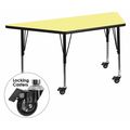 Flash Furniture Trapezoid Table, Trapezoid, Lckng Casters, Yl, 30"x60", 29 X 57 X 25.37, Yellow XU-A3060-TRAP-YEL-T-P-CAS-GG