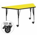 Flash Furniture Table, Trapezoid, Lckng Casters, Yl, 30"x60 XU-A3060-TRAP-YEL-H-P-CAS-GG