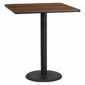 Flash Furniture Square Walnut Table Top, Square w/Round Base, 36", 36" W, 36" L, 43.125" H, Laminate Top, Wood Grain XU-WALTB-3636-TR24B-GG