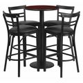 Flash Furniture Mahgany Bar Table, Rnd Base, Blk Seats, 24", 24" W, 24" L, 42" H, Laminate Top, Wood Grain RSRB1034-GG