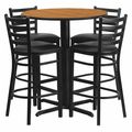 Flash Furniture Natural Bar Table, X-Base w/Black Seats, 30" W, 30" L, 42" H, Laminate Top, Wood Grain HDBF1023-GG