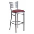 Flash Furniture Barstool, Slat Back, Slvr w/Burgundy Seat XU-DG-60402-BAR-BURV-GG