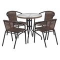 Flash Furniture Round Table Set, 28.75 W, 28.75 L, 28 H, Aluminum, Glass, Metal, Plastic, Rattan Top, Clear TLH-087RD-037BN4-GG