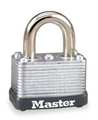 Master Lock Padlock, Keyed Different, Standard Shackle, Rectangular Steel Body, Steel Shackle, 9/16 in W 22