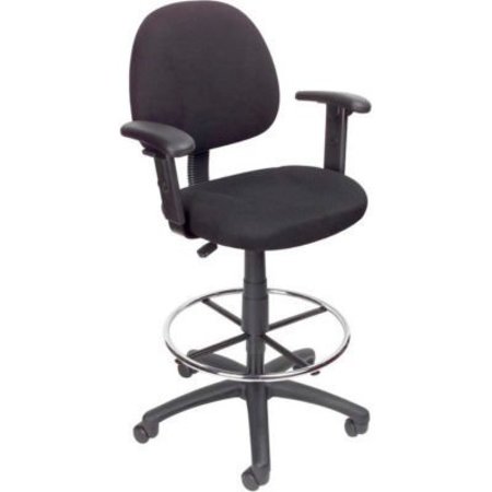Boss Office Products Boss Drafting Stool with Footring and Adjustable Arms  -Fabric - Black B1616-BK | Zoro