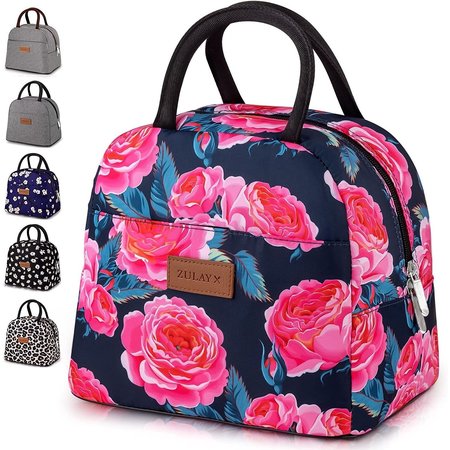 Zulay Kitchen Tote Lunch Bag Navy Pink Rose ZULB08T5VCJWB | Zoro