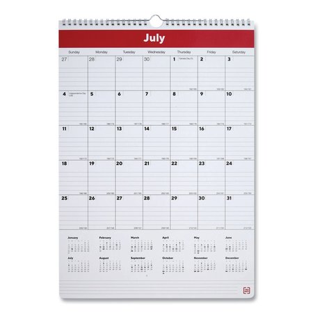 Tru Red Laminated Erasable Wall Calendar, 12x17, Stone/Red/Black Sheets ...
