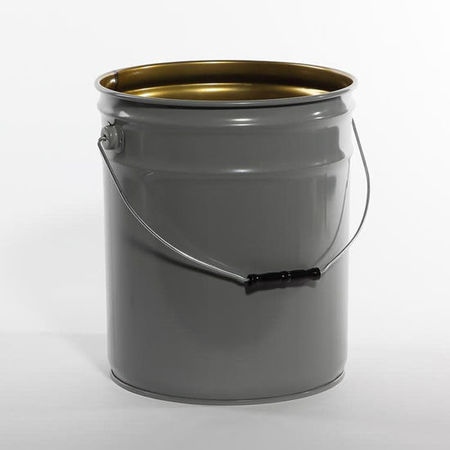 PIPELINE PACKAGING Open Head Pail, Steel, Gray, 5 gal., Handle Material: 9 ga. Wire Handle with Plastic Grip 01-19-048-00191