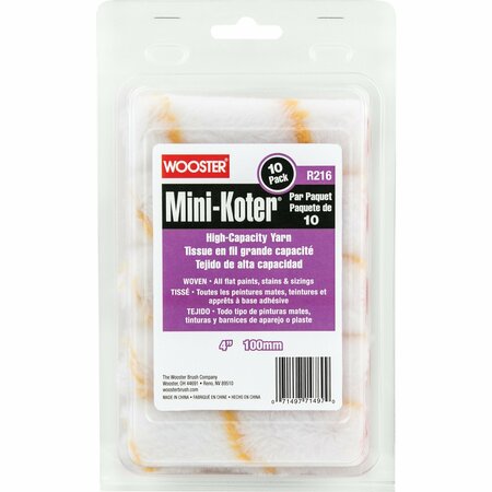 WOOSTER Yarn Paint Roller Cover, Smooth, 4" L, PK10 R116-4
