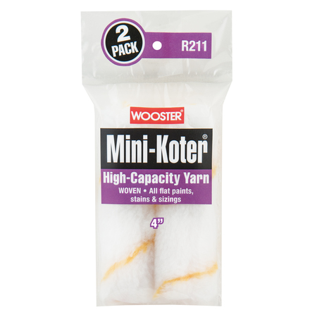 WOOSTER 4" Mini Paint Roller Cover, Poly Yarn, 2 PK R211-4