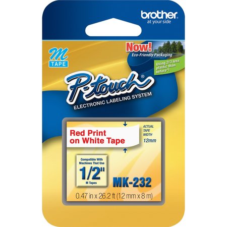 Brother Adhesive Label Tape Cartridge 0.47" x 26-1/5 ft., Red on White MK232