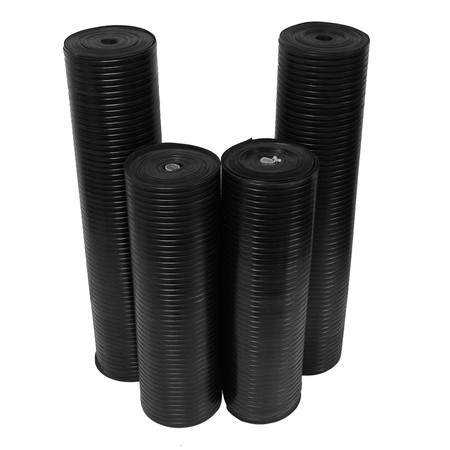 RUBBER-CAL "Wide-Rib" Corrugated Rubber Floor Mat - 1/8 in x 3 ft x 15 ft - Black Rubber Roll 03-167-WR-P