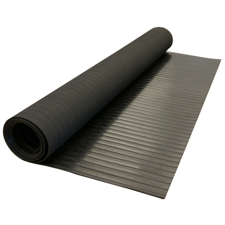 Rubber-Cal "Wide-Rib" Corrugated Rubber Floor Mat - 1/8 in x 3 ft x 8 ft - Black Rubber Roll 03-167-WR-P