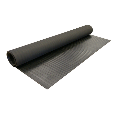 Rubber-Cal "Wide-Rib" Corrugated Rubber Floor Mat - 1/8 in x 4 ft x 10 ft - Black Rubber Roll 03-167-WR-P