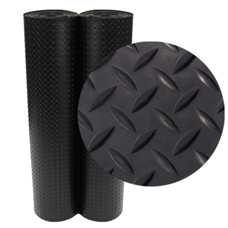 RUBBER-CAL "Diamond-Plate" Rubber Flooring Rolls - 3 mm x 4 ft x 8 ft Rolls - Black 03-206-W100