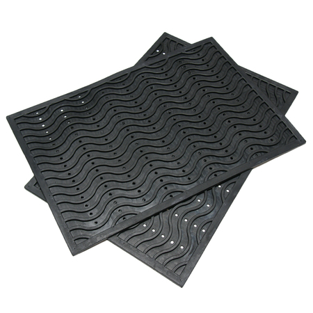 RUBBER-CAL "Dura-Scraper Wave" Commercial Entrance Mat - 3/8 in x 24 in x 36 in - Black Rubber Doormats 03-237-WA