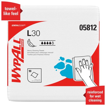 Kimberly-Clark Professional Dry Wipe, L30 1/4 Fold, Mod Absorb, Double Recreped (DRC), 90 Wipes, 12 x 12 1/2 in, White, 12 Pk 05812