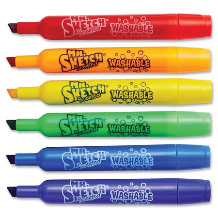 Mr. Sketch Blue, Green, Orange, Purple, Red, Yellow Marker, Washable, Chisel, PK6, 6 PK 1924009
