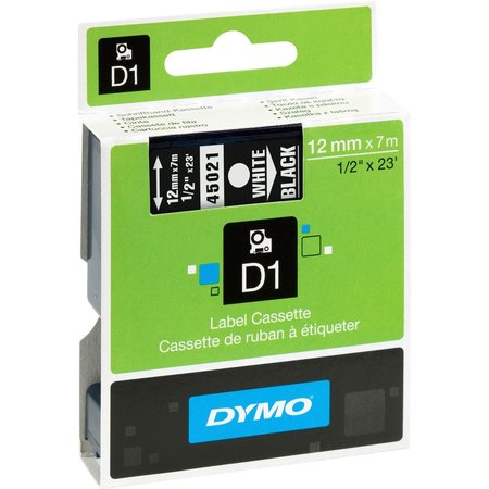 Dymo Adhesive Label Tape Cartridge 1/2" x 23 ft., White/Black 45021