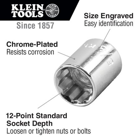 Klein Tools 1/2" Drive, 11/16" SAE Socket, 12 Points 65804