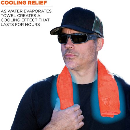 Chill-Its By Ergodyne Evaporative Cooling Towel, PVA, Long Lasting Cooling Relief, 29.5 in L x 13 in W, Orange 6602