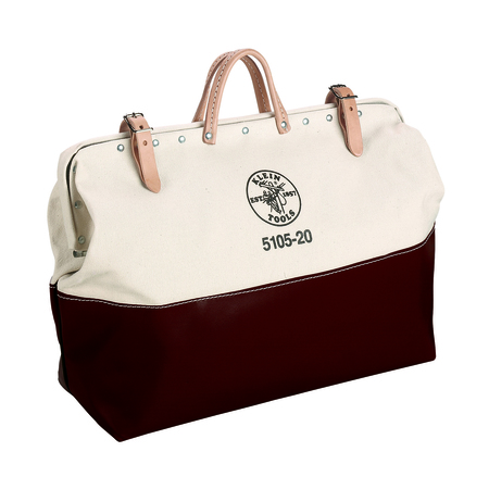 KLEIN TOOLS Wide-Mouth Tool Bag, Natural/Maroon, Canvas, 0 Pockets 5105-20