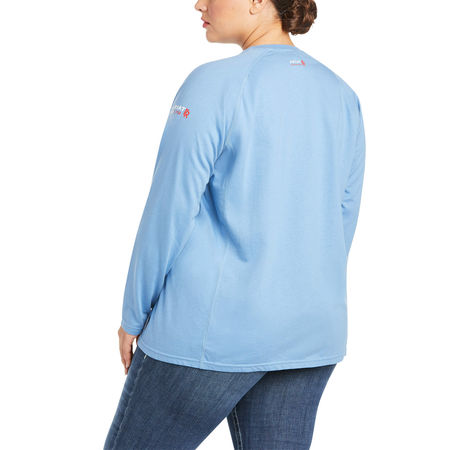 Ariat Womens FR Crew Longsleeve Tee, Blue, XS 10031021