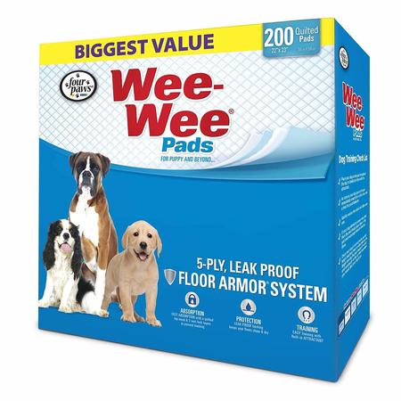 FOUR PAWS Wee-Wee Pads 200Pcs Wht 22"x23"x0.1 100534716
