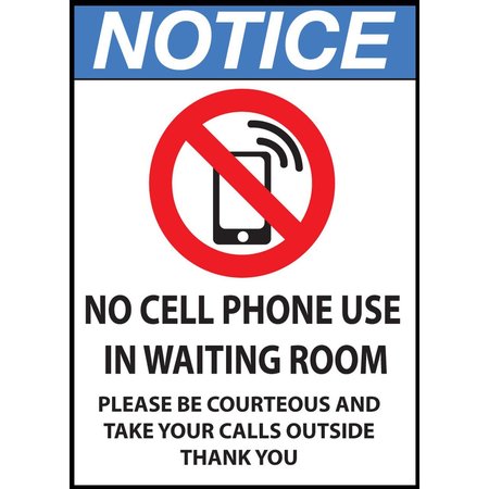 ZING Sign, Notice No Cell Phone, 10x7", ADH 10068S