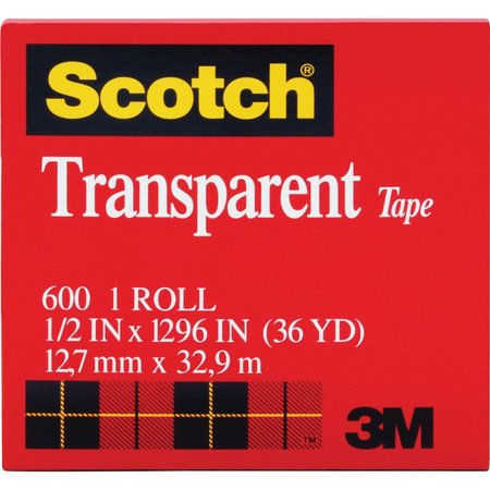 SCOTCH Tape, Roll, Transp, 1/2X1296" 600121296