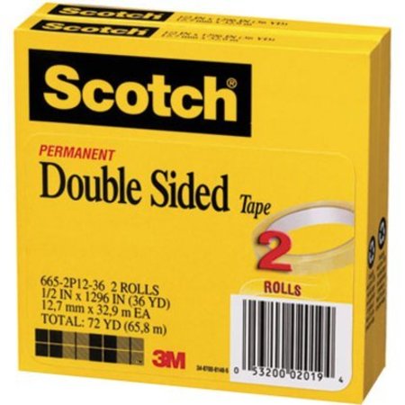 3M Double Sided Tape, 1/2 x 1296 in., PK2 665-2P12-36