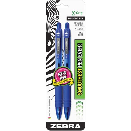 Zebra Pen Z-Grip Retractable Ballpoint 1.0mm Blue 2pk 22222