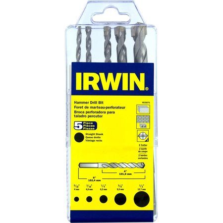 Irwin Masonry Drill Bit, 5 Pc Set 5/32", 3/16", 1/4", 3/8", 1/2" x 6.000"L, Straight, 6PK 4935076
