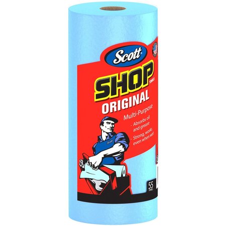 SCOTT Multipurpose Shop Roll Towels 10.40" x 11", Blue, 55 Sheets/Roll, 12 Rolls 75147CT