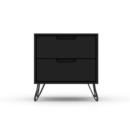 Manhattan Comfort Nightstand, 2-Drawer, Black 102GMC