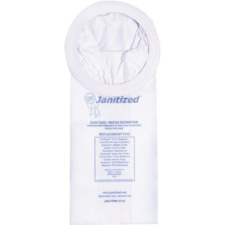 JANITIZED Filter Bag, Proteam 10Qt. 100331, PK10, 2-ply, Micro Filter, 10 PK JAN-PTMV-2(10)