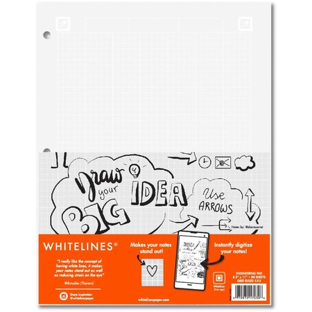 WHITELINES Case of Whitelines Engineering Graph Ruled Pads, Gray Paper, 11" x 8.5" 80 Sheets, 3 Hole Punched 17030CS
