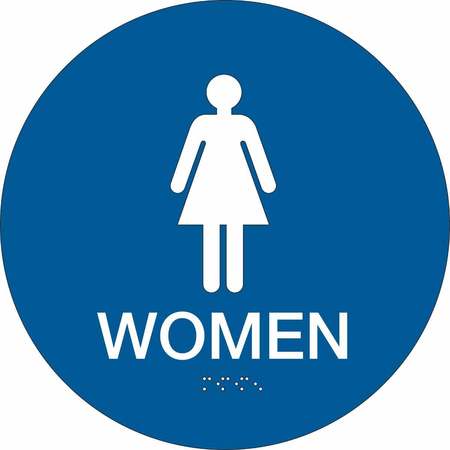 Brady Sign, Restroom, 12X12", White/Blue, Sign Legend Text Color: White, 106180 106180