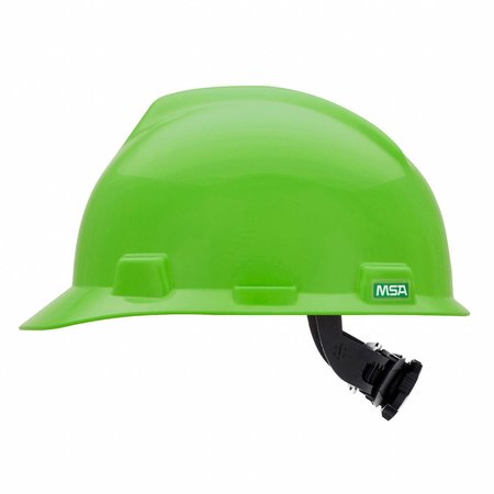 Msa Safety V-Gard Front Brim Hard Hat, Type 1, Class E, Ratchet (4-Point), Bright Lime Green 815565