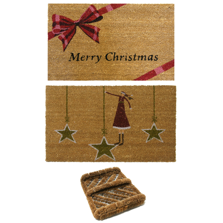 Rubber-Cal "Christmas Doormat Kit" - 2 Coir Christmas Door Mats & 1 Boot Scraper 10-108-004