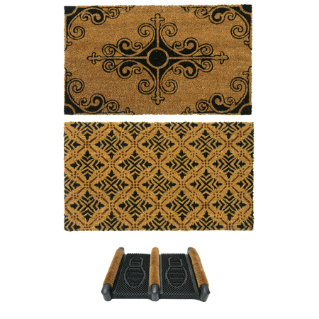 RUBBER-CAL "French Provincial Doormat Kit" - 2 Coir Front Doormats and 1 Boot Scraper 10-108-015