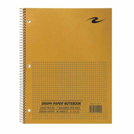 ROARING SPRING Case of Wirebound Notebooks, 11"x8.5", 80 sheets of Green-tint Paper, 5x5 graph, brown kraft cover 11209cs